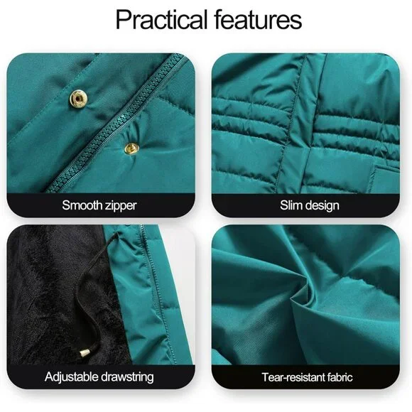 Women's Acid Blue Snow Puffer Jacket Coats Waterproof Removable Faux Fur Hood - Picture 7 of 7